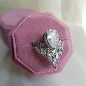 Swarovski Elements 925 Silver Marquis & Large Teardrop Solitaire Ring NEW